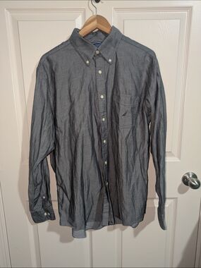 Nautica Men’s Long-Sleeve Button-Down Shirt - Charcoal Gray